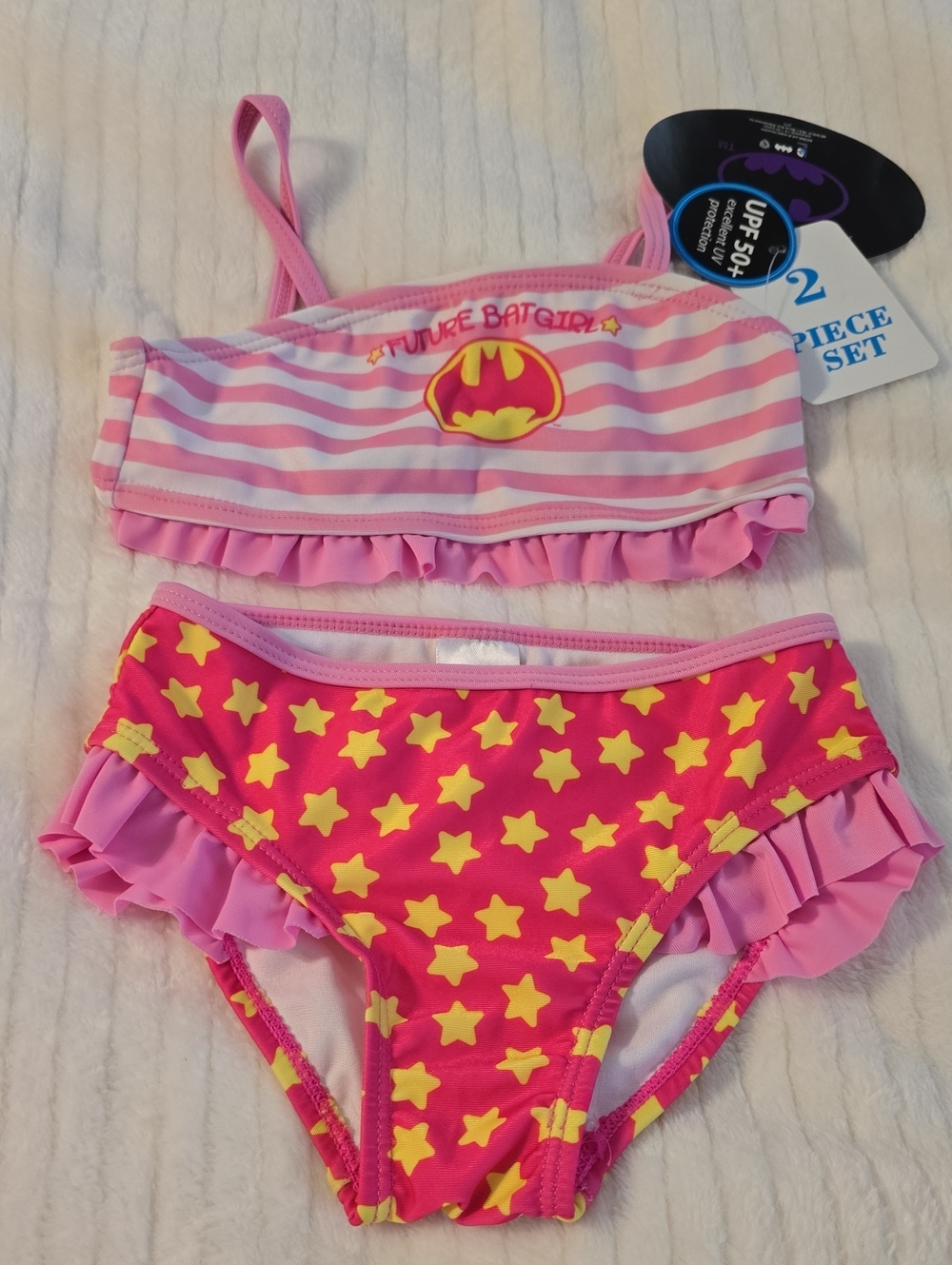 DC Comics Pink & Yellow Batgirl Star Two-Piece Swim Set